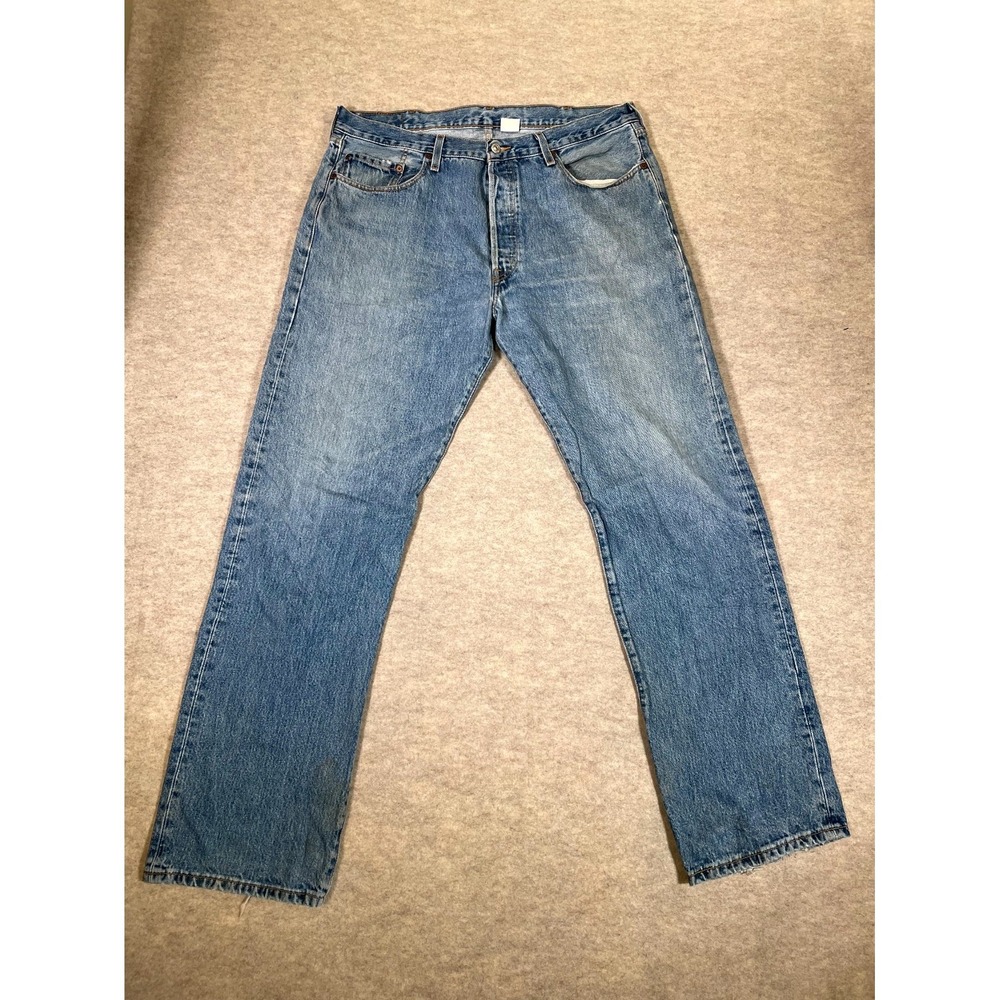 Levis 501 Original Fit Jeans Mens 38x32 Blue Denim Cotton Straight‎ Leg Mid Rise